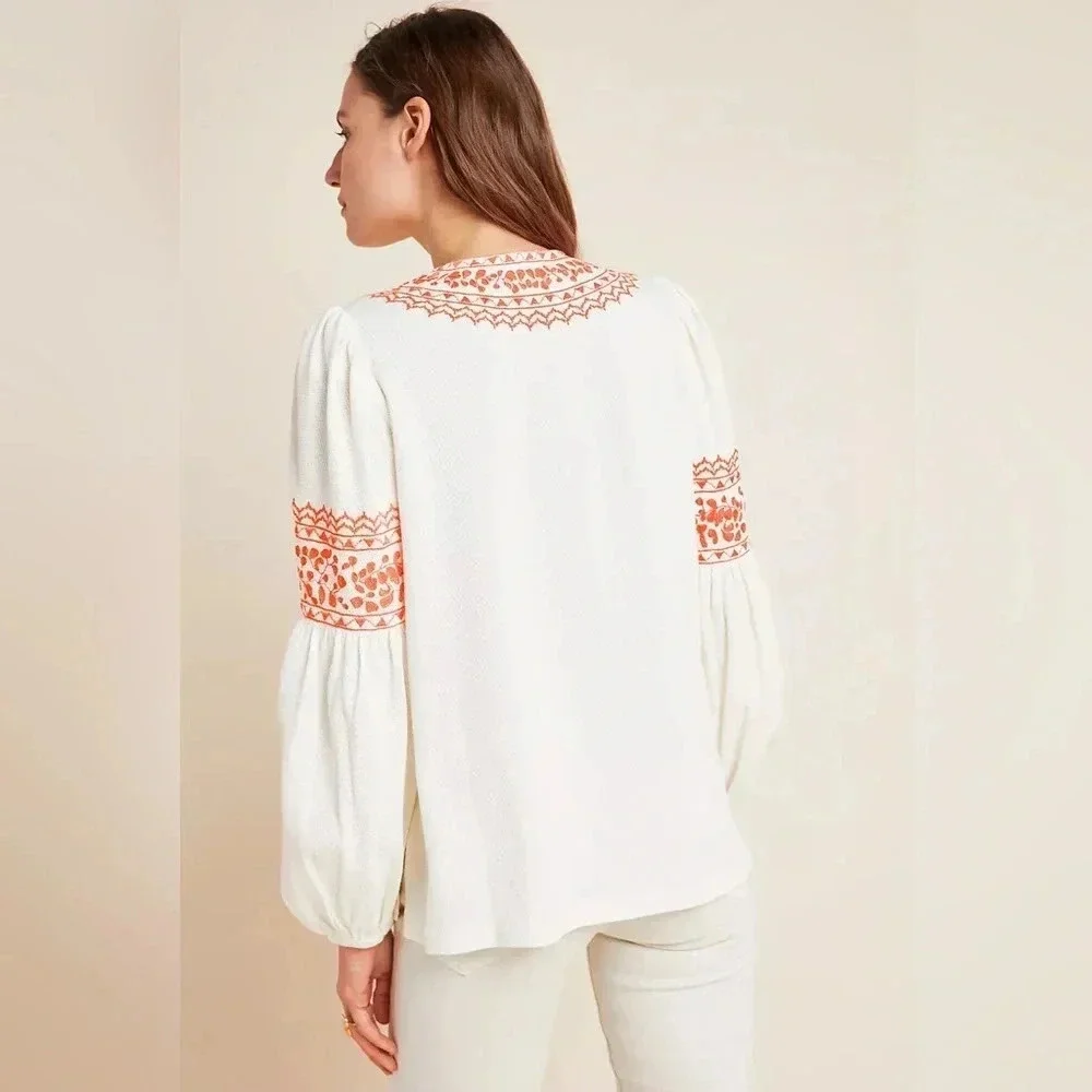 Anthropologie Maeve Louisa Textured Peasant Top Size Medium - Picture 3 of 9